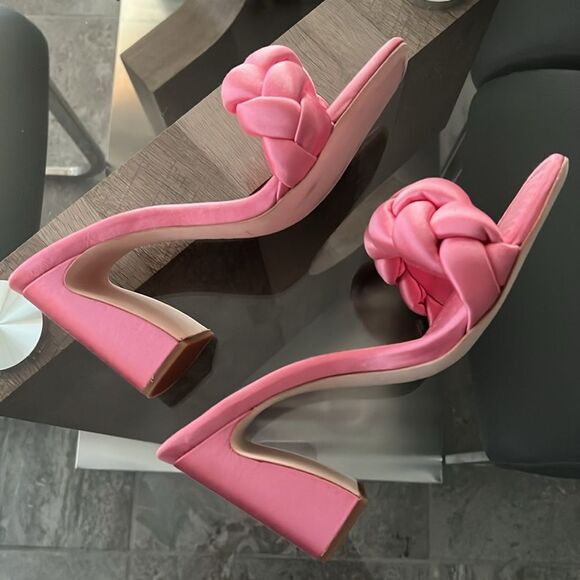 Loeffler Randall Freya Braided Curved Heel Sandals Bubblegum, New, Size 11 - Picture 9 of 14